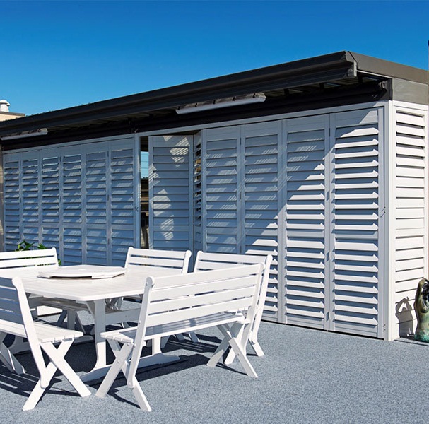 Windproof Rainproof Aluminum Folding Panel Shutters Blind Louver Exterior Interior Up and Down Tracks 